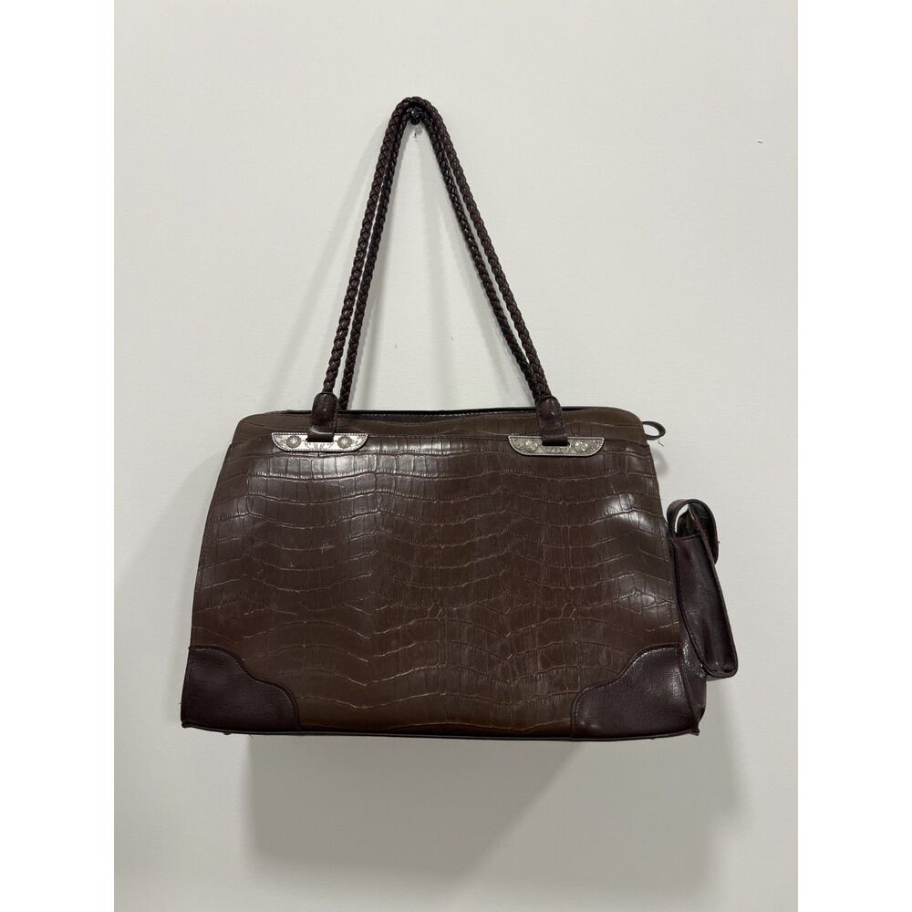 Bueno Brown Leather Satchel Top Handle Bag Zip Inner 8+ Pockets